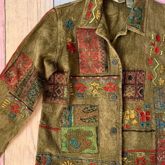Vintage Chicos bohemian patchwork button down jacket size 0 - Picture 3 of 12
